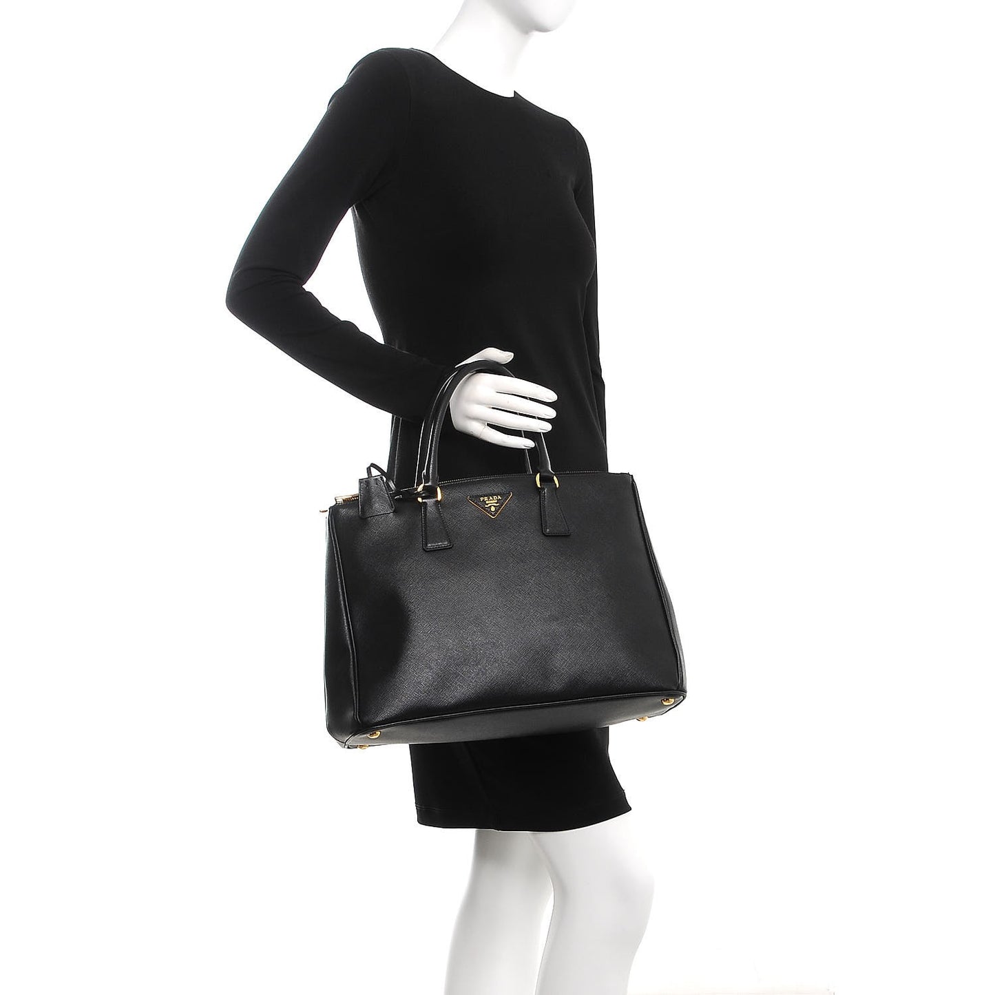 Saffiano Large Galleria Double Zip Tote Black