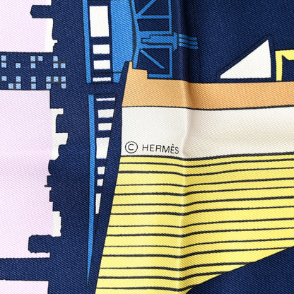 Hermes Silk Minuit Au Faubourg Scarf 70 Orange Gris Jaune 4 of 5