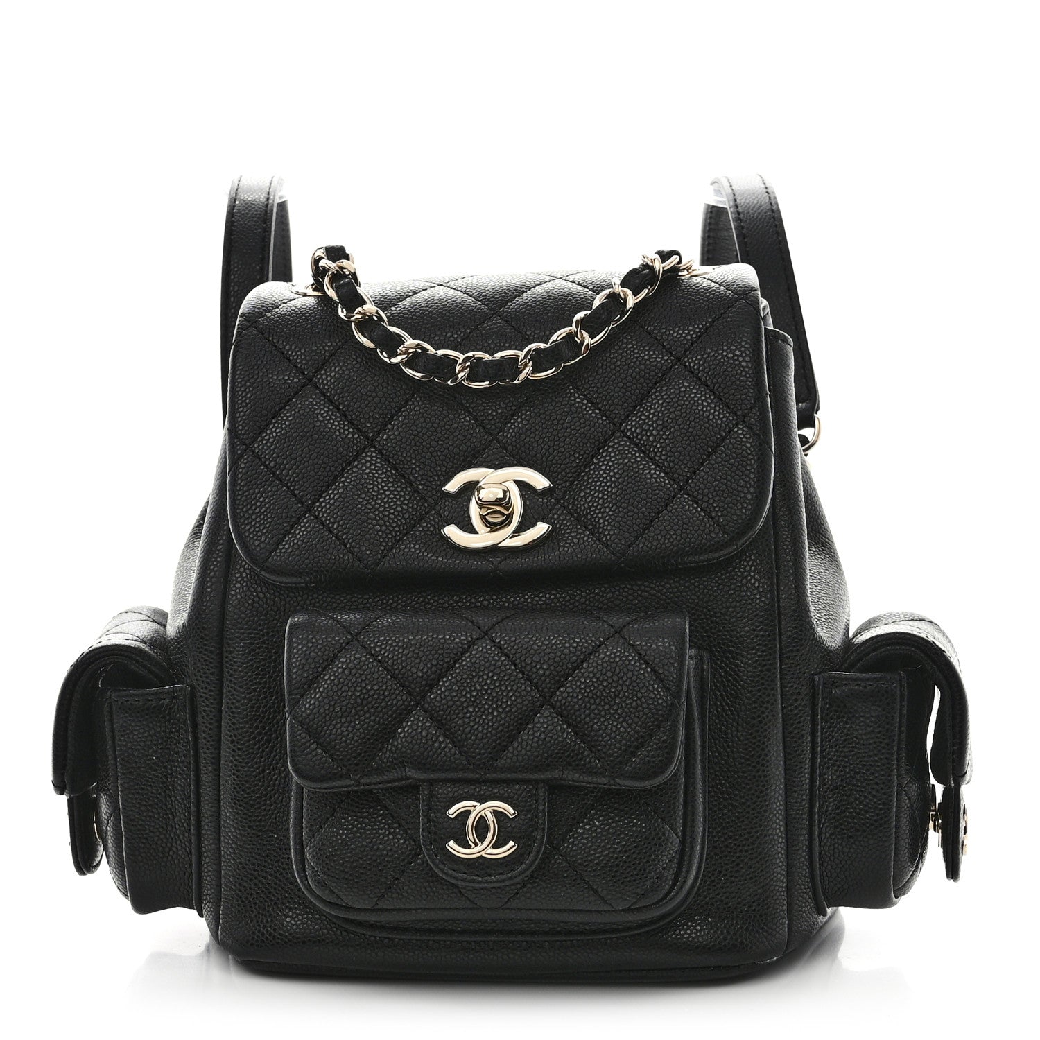 Chanel Shiny Caviar Quilted Small Pockets Drawstring Backpack Black 1 of 10