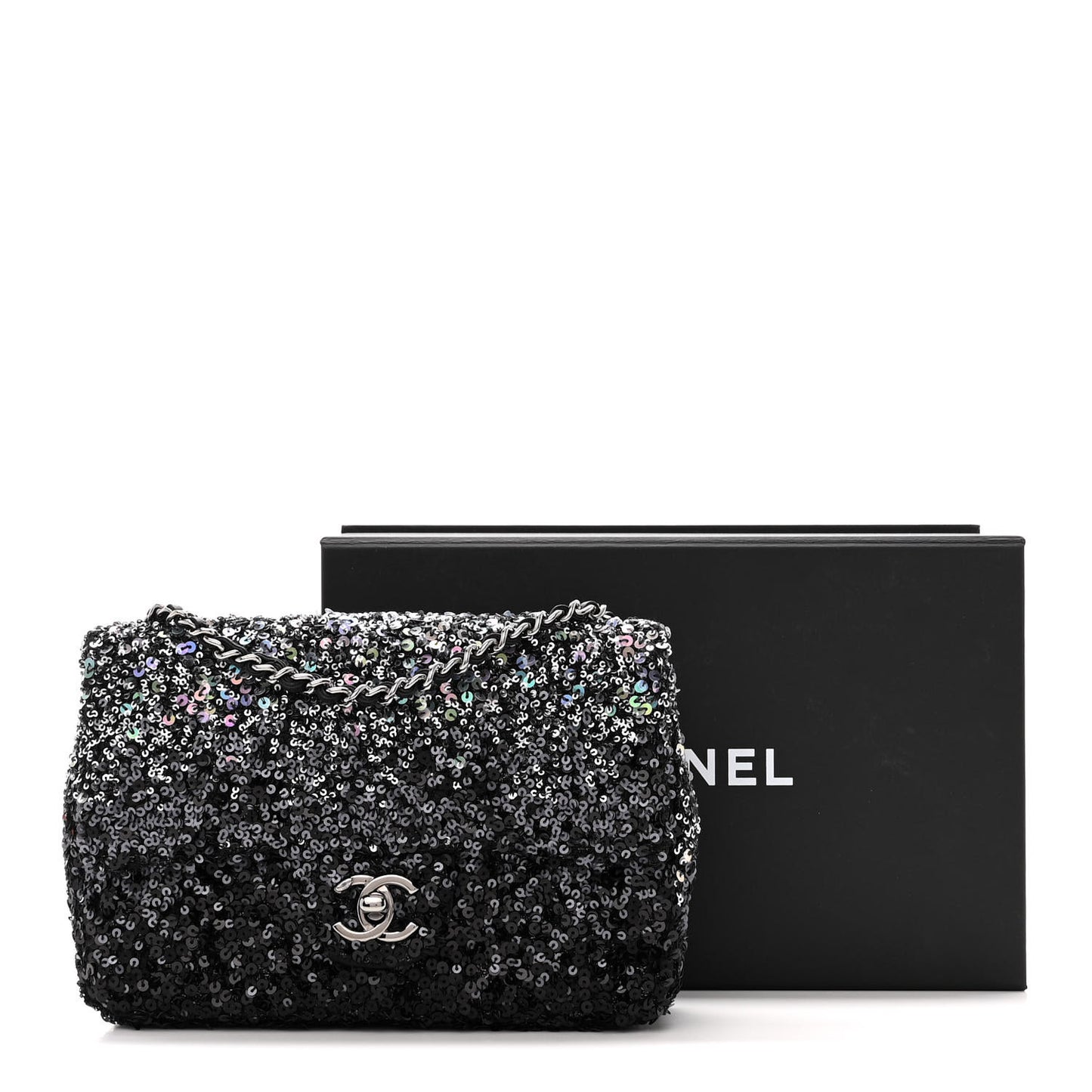 Sequin Mini Rectangular Flap Black Silver