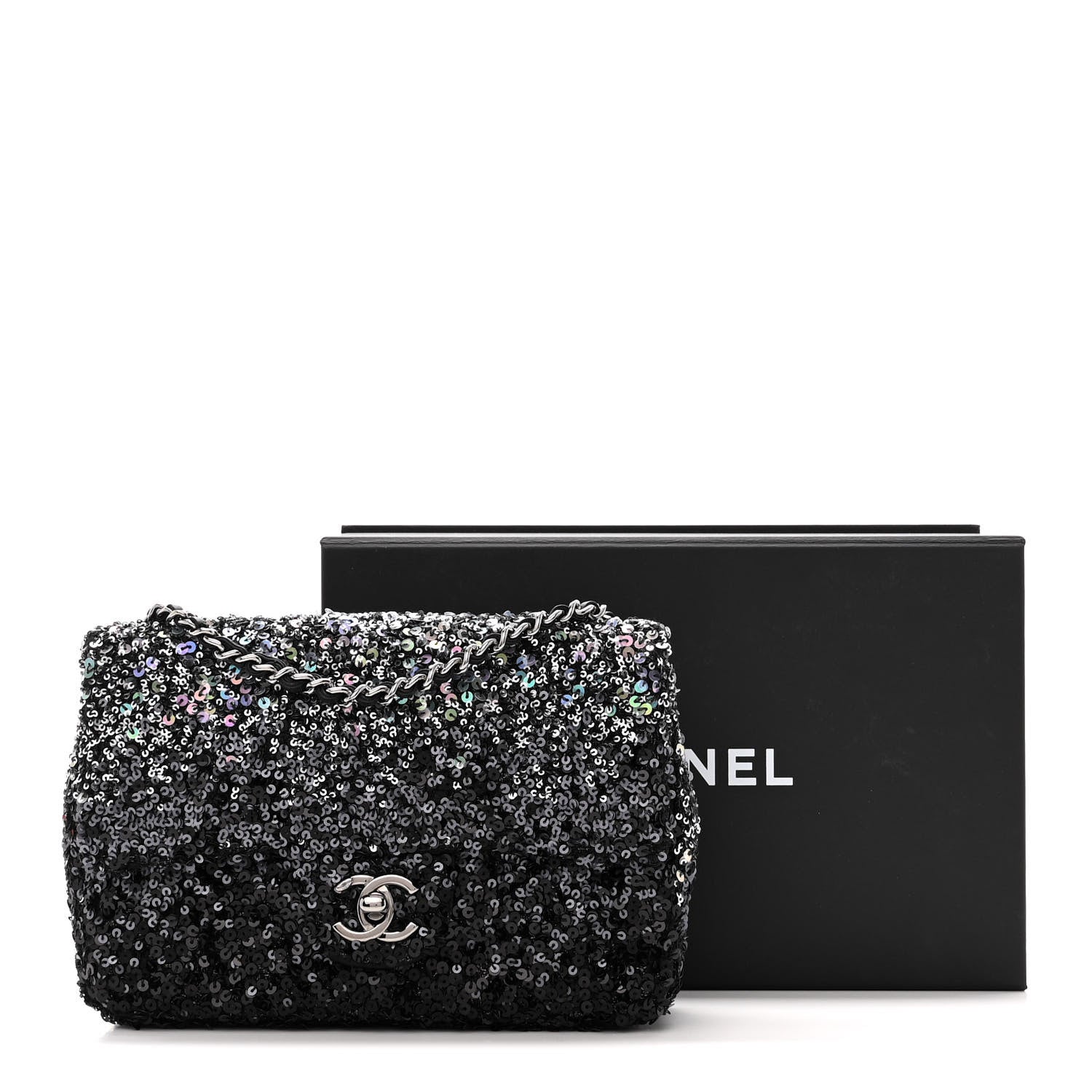 Chanel Sequin Mini Rectangular Flap Black Silver 13 of 13