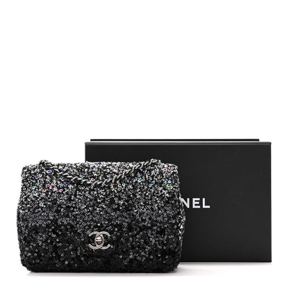 Chanel Sequin Mini Rectangular Flap Black Silver 13 of 13