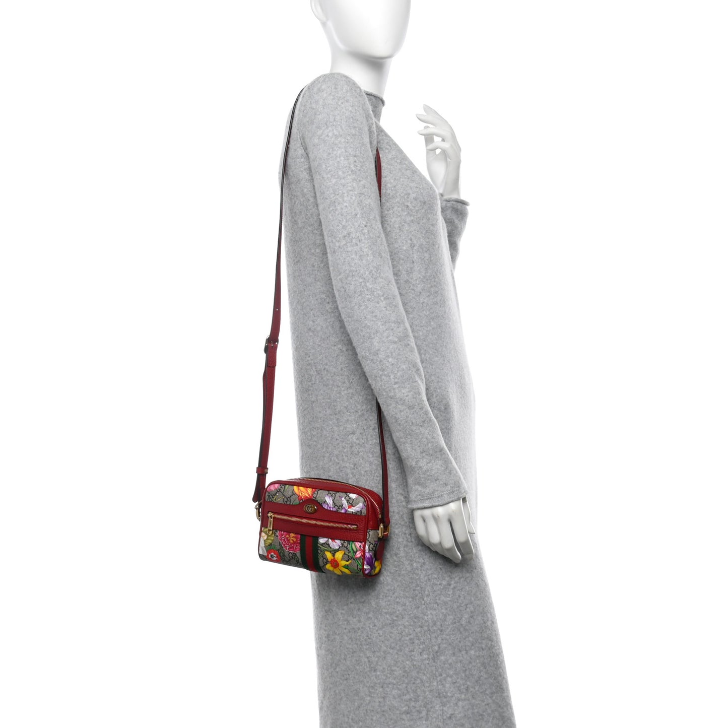 GG Supreme Monogram Flora Web Mini Ophidia Shoulder Bag Red