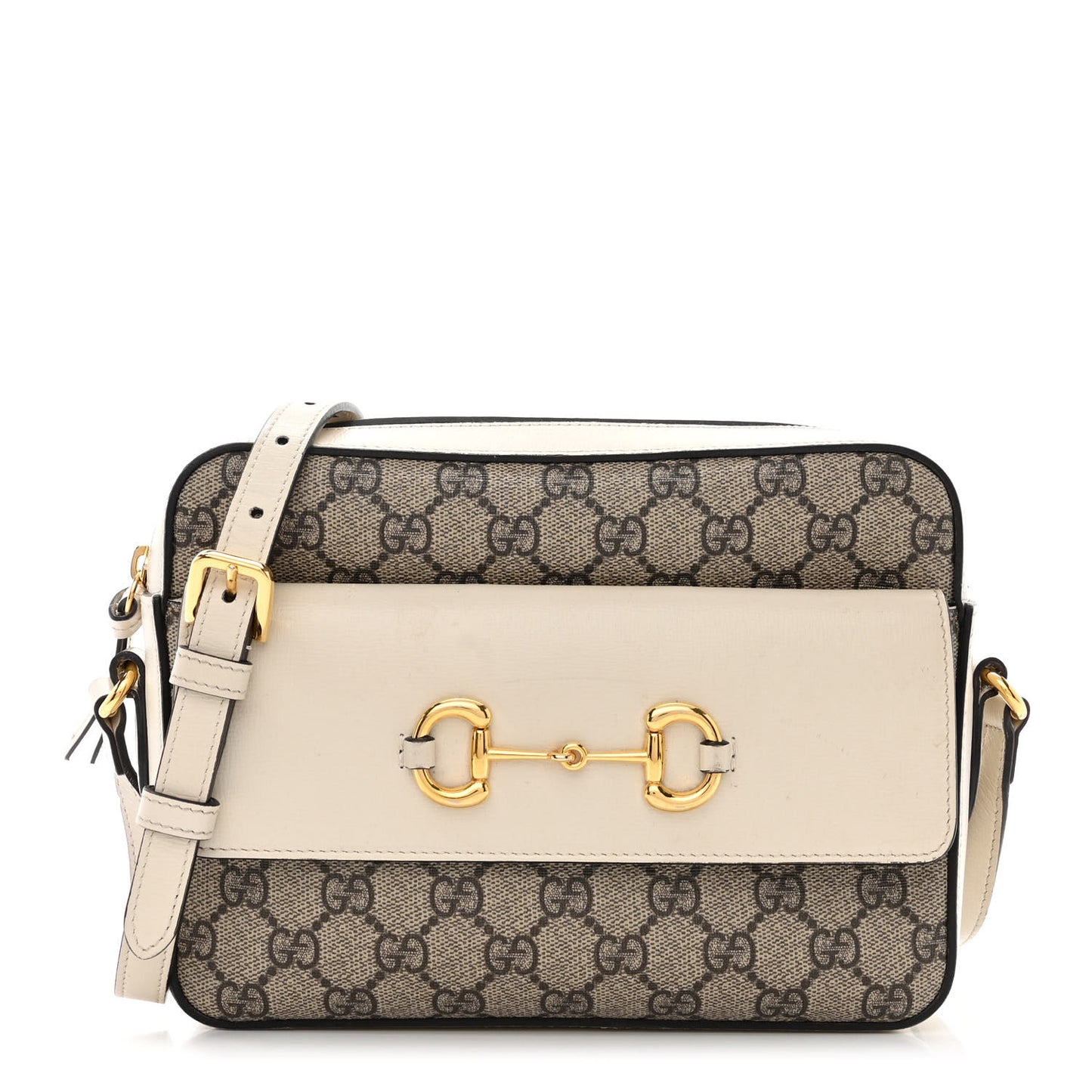 GG Supreme Monogram Small Horsebit 1955 Shoulder Bag Beige Mystic White