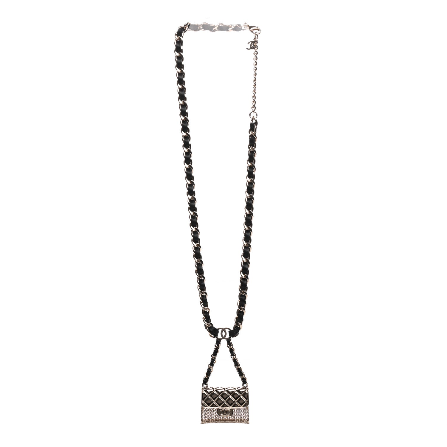 Chanel Metal Lambskin Chain Flap Bag Long Necklace Gold Black 3 of 6