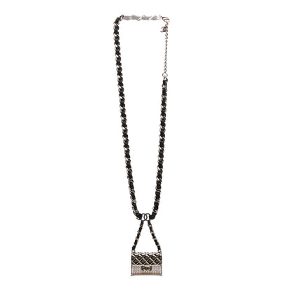 Chanel Metal Lambskin Chain Flap Bag Long Necklace Gold Black 3 of 6