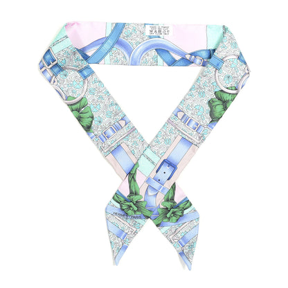 Hermes Silk Grand Manege Fleuri Twilly Rose Pale Turquoise Parme 1 of 5