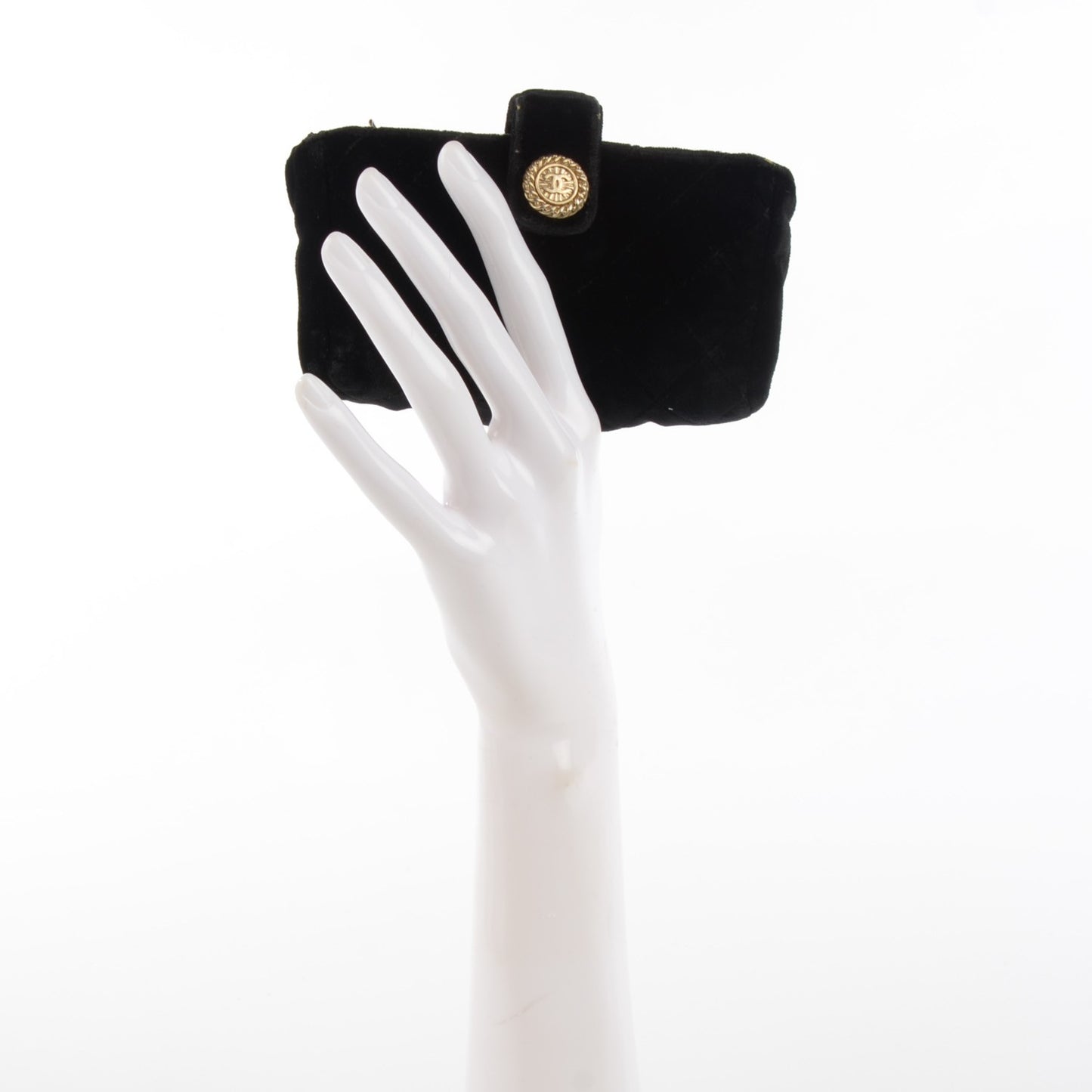 Velvet Quilted Mini Phone Holder Clutch Black