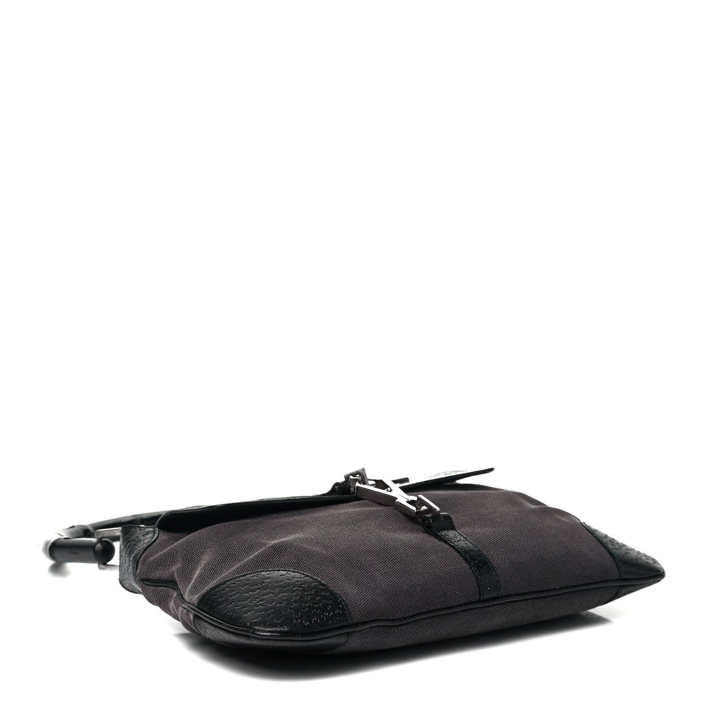 Calfskin Bamboo Handle Jackie O Hobo Black