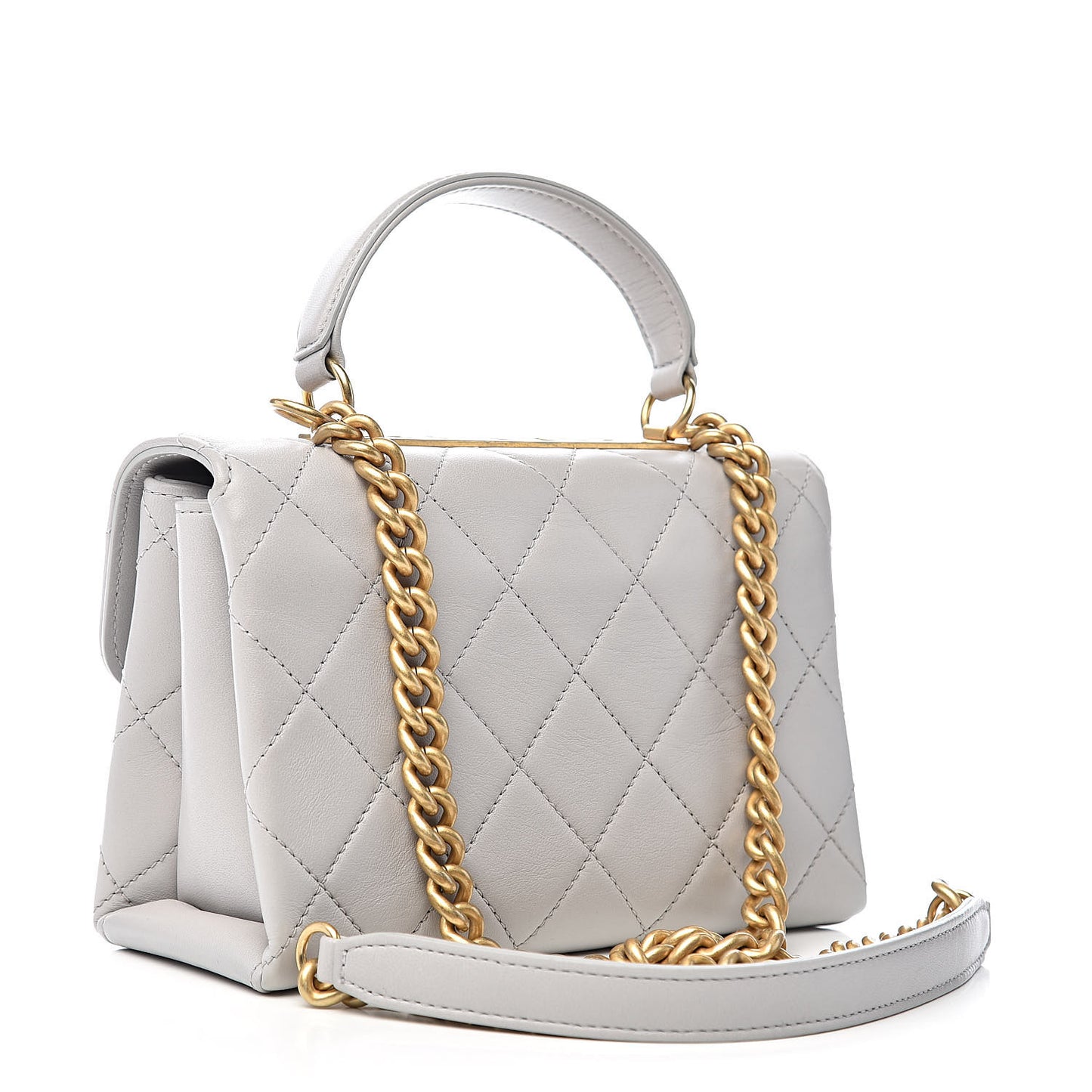 Lambskin Quilted Small Trendy Spirit Top Handle Bag Light Grey