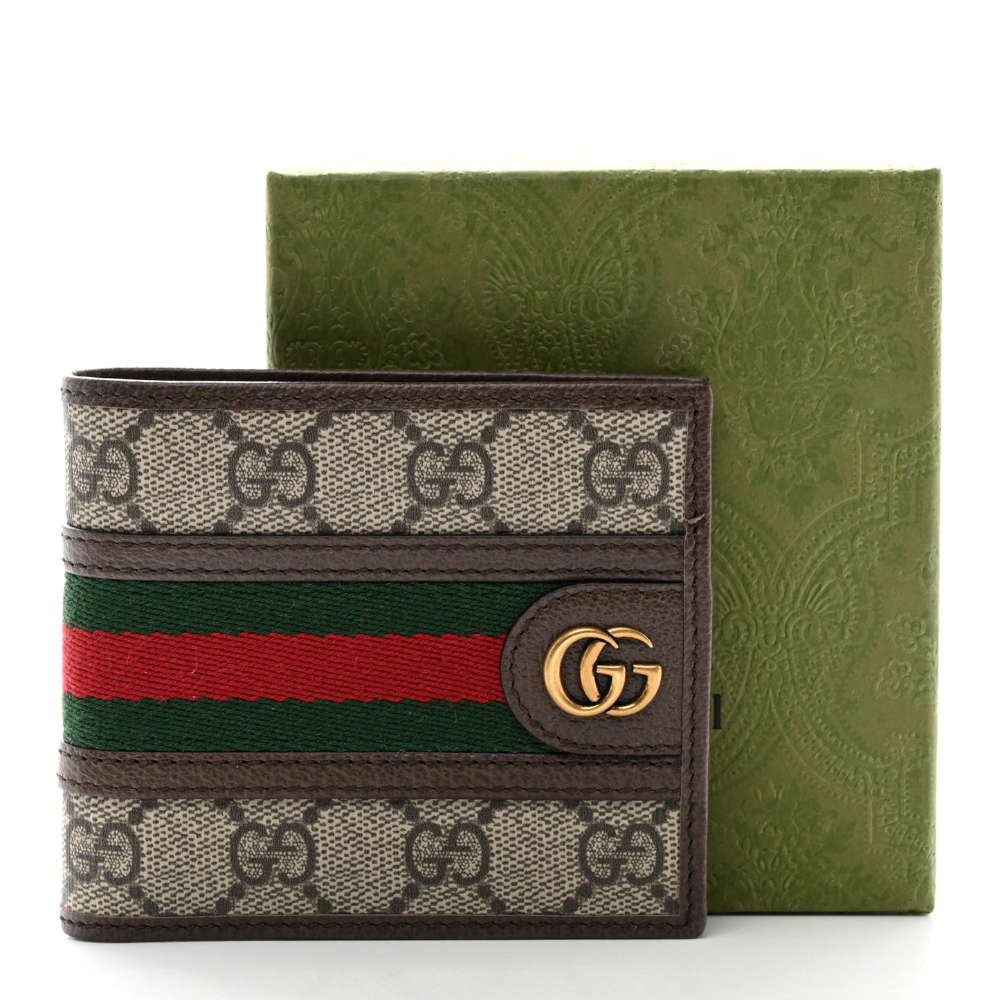 GG Supreme Monogram Web Mens Ophidia Bi-Fold Coin Wallet Beige New Acero