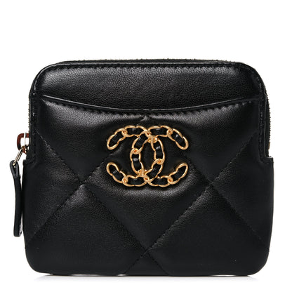 Chanel Lambskin Quilted Chanel 19 Zip Card Holder Wallet Black 1 of 8