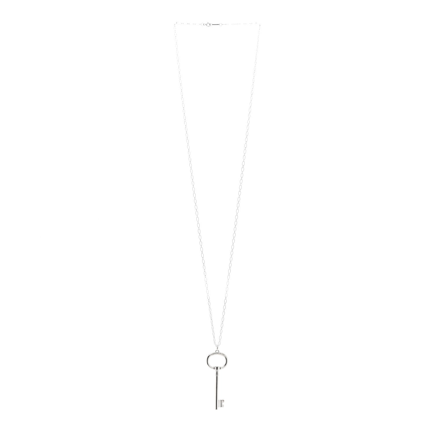Tiffany Sterling Silver Oval Key Pendant Link Necklace 3 of 4