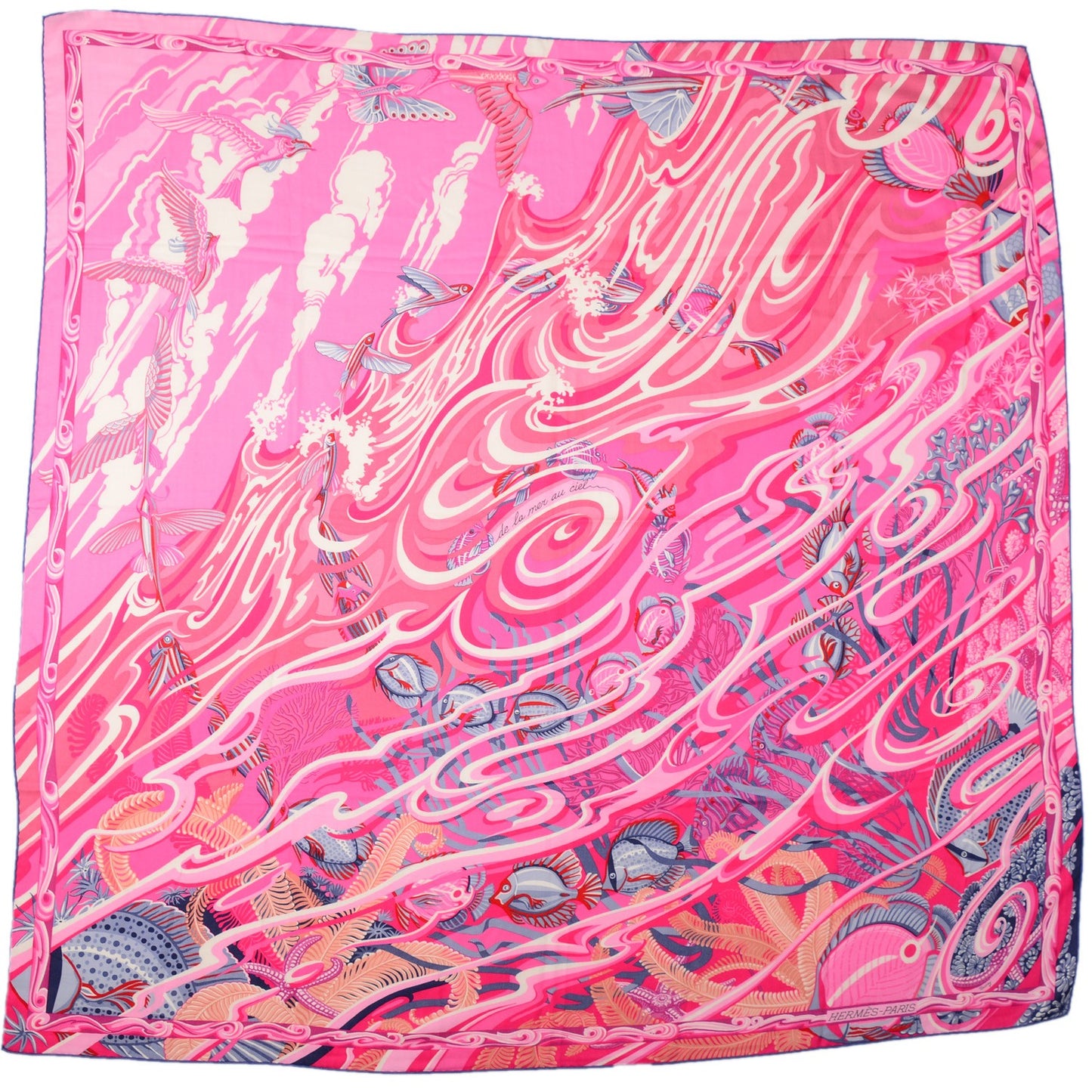 Cashmere Silk De La Mer Au Ciel Shawl 140 Rose Vif Fuchsia Gris Bleuete