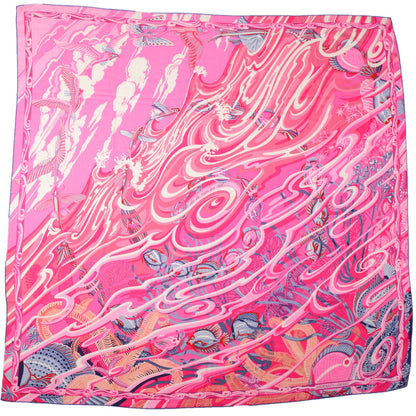 Hermes Cashmere Silk De La Mer Au Ciel Shawl 140 Rose Vif Fuchsia Gris Bleuete 2 of 6