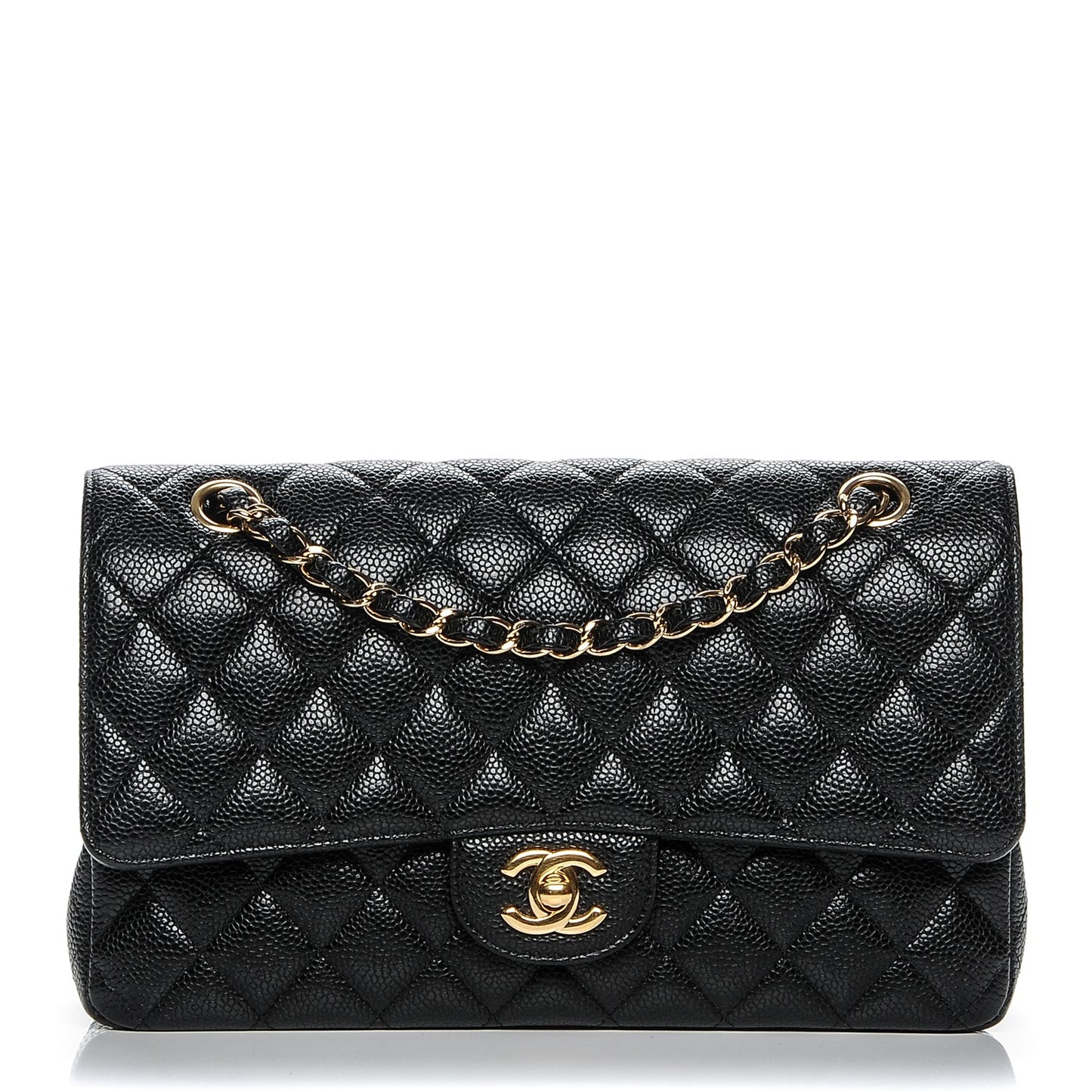 Caviar Quilted Medium Double Flap Black