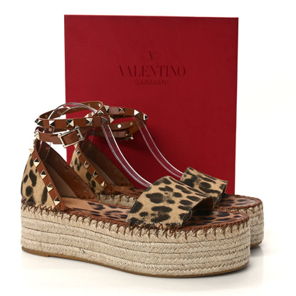 Valentino Garavani Canvas Leopard Print Rockstud Ankle Wrap Espadrille Flatform Sandals 40 Brown 8 of 8