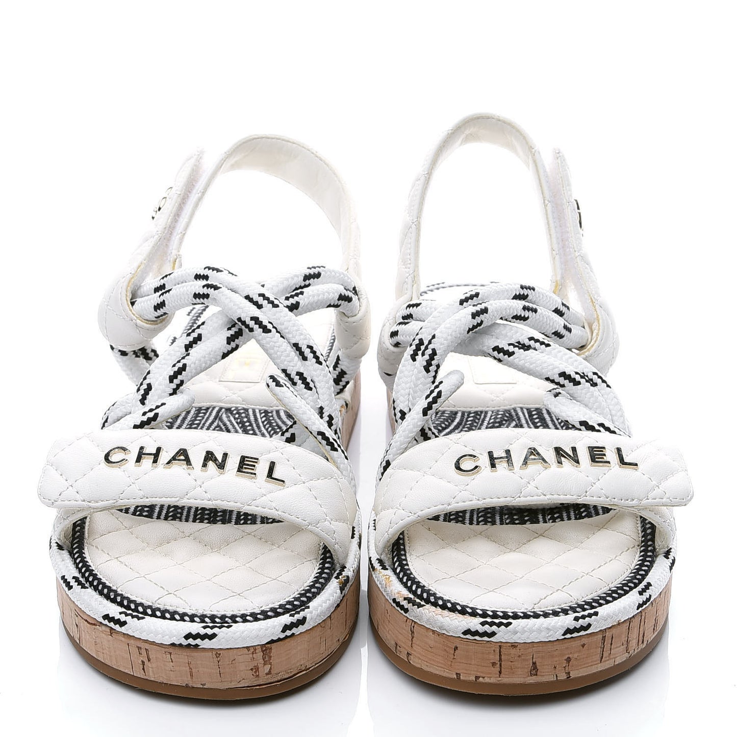 Cord Lambskin Quilted Logo Sandals 38 White Black