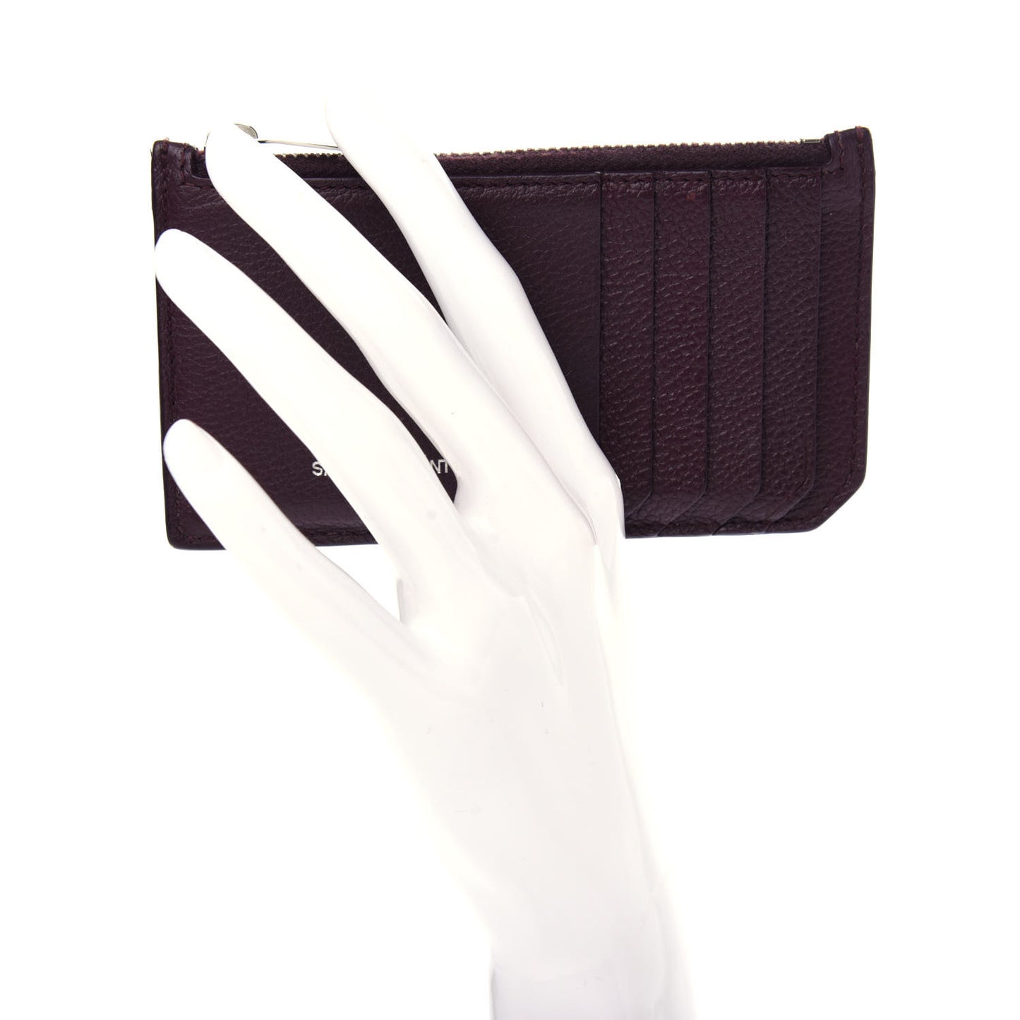 Grained Calfskin 5 Fragments Zip Pouch Card Holder Amaranto
