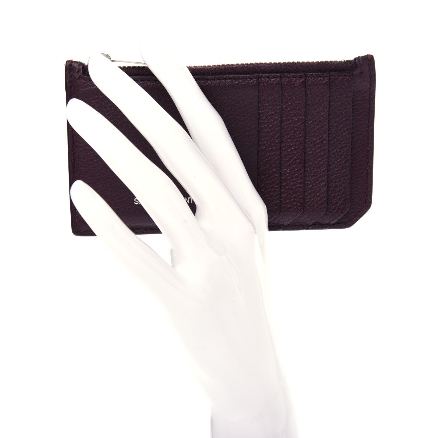 Saint Laurent Grained Calfskin 5 Fragments Zip Pouch Card Holder Amaranto 2 of 8