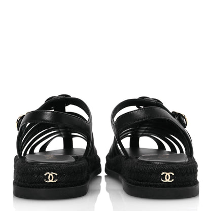 Chanel Lambskin Espadrille Sandals 41 Black 6 of 14