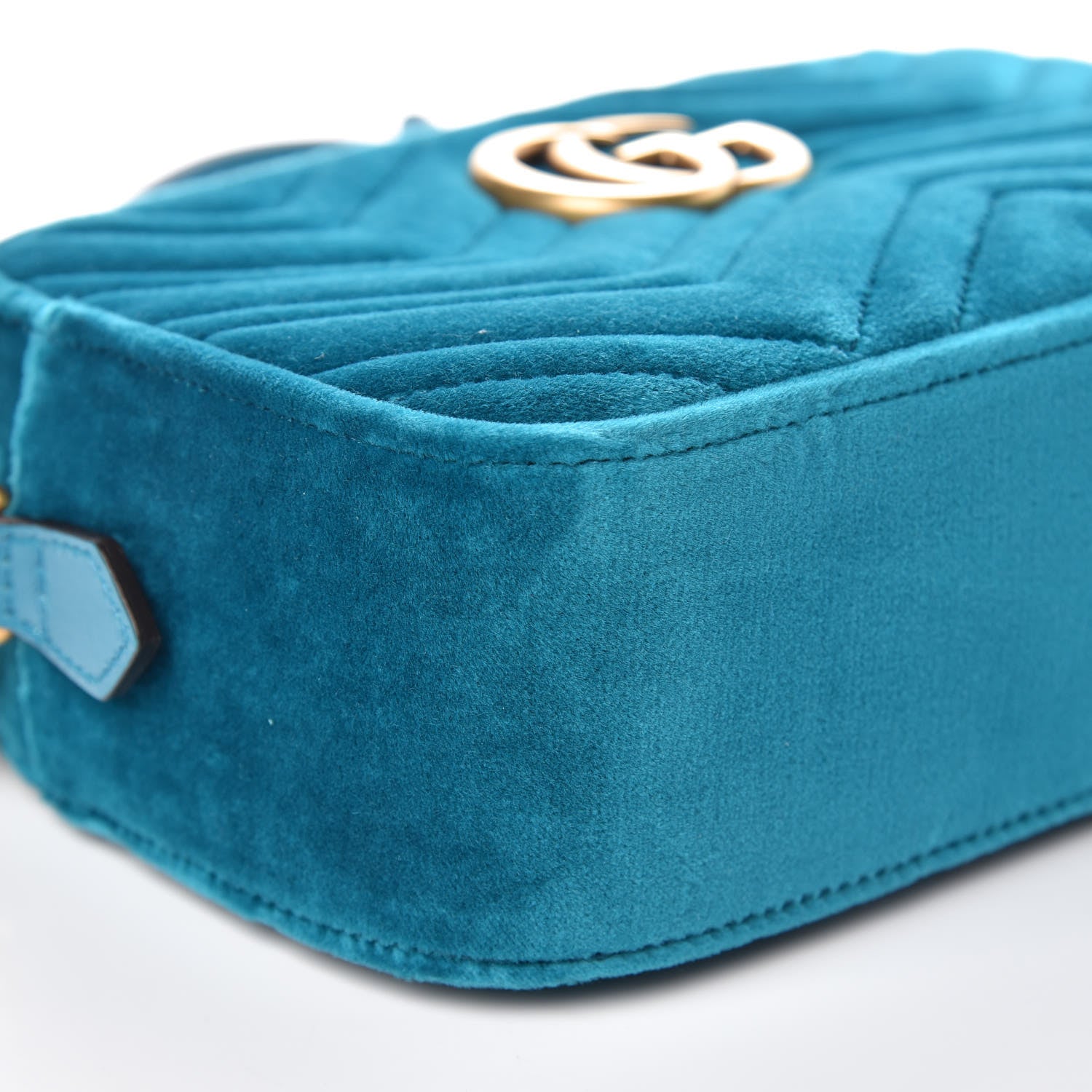 Gucci Velvet Matelasse Small GG Marmont Chain Shoulder Bag Pavone Cyan 8 of 9