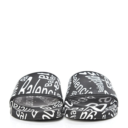Balenciaga Rubber Wave Printed Womens Logo Pool Slide Sandals 36 Black 2 of 8