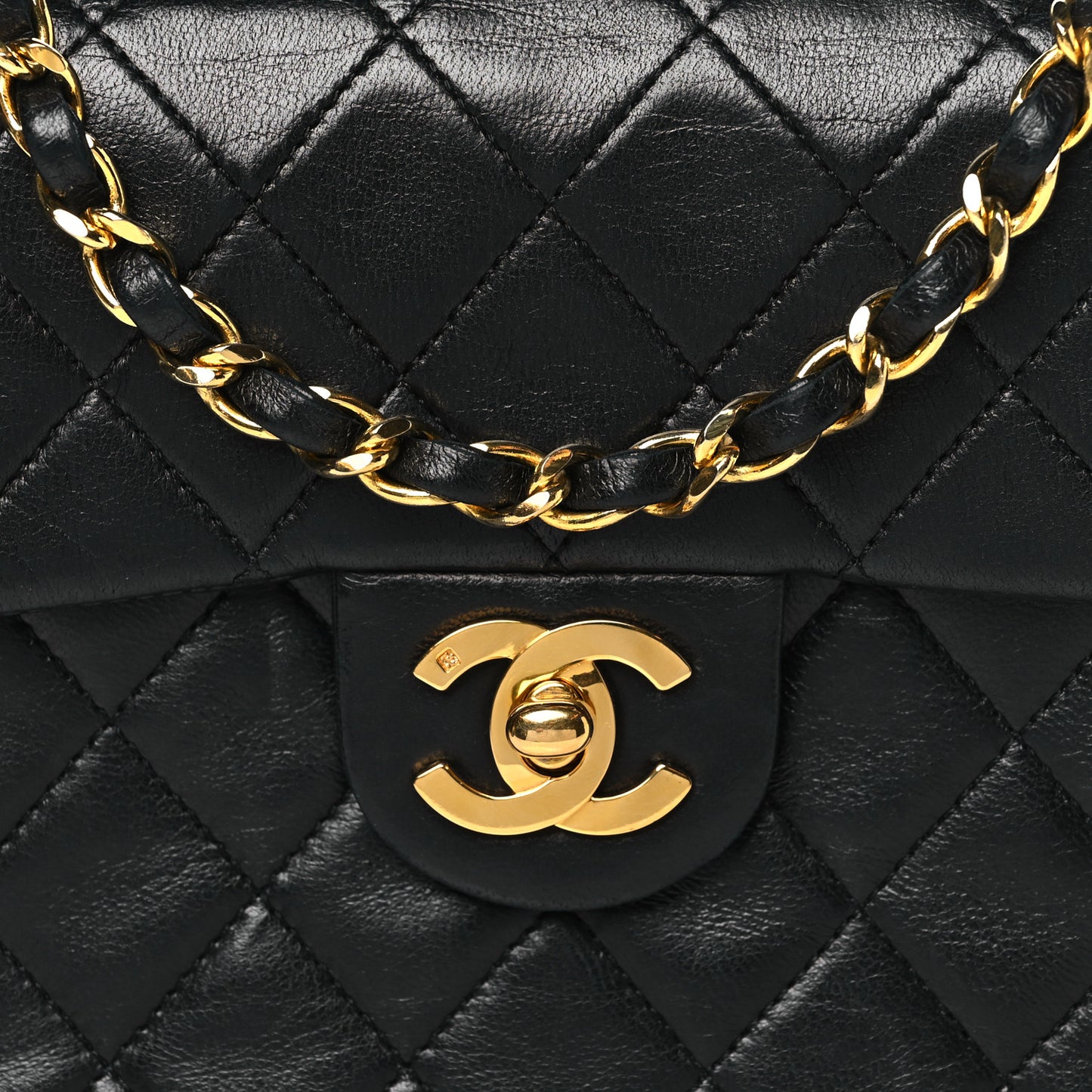 Lambskin Quilted Mini Square Flap Bag Black