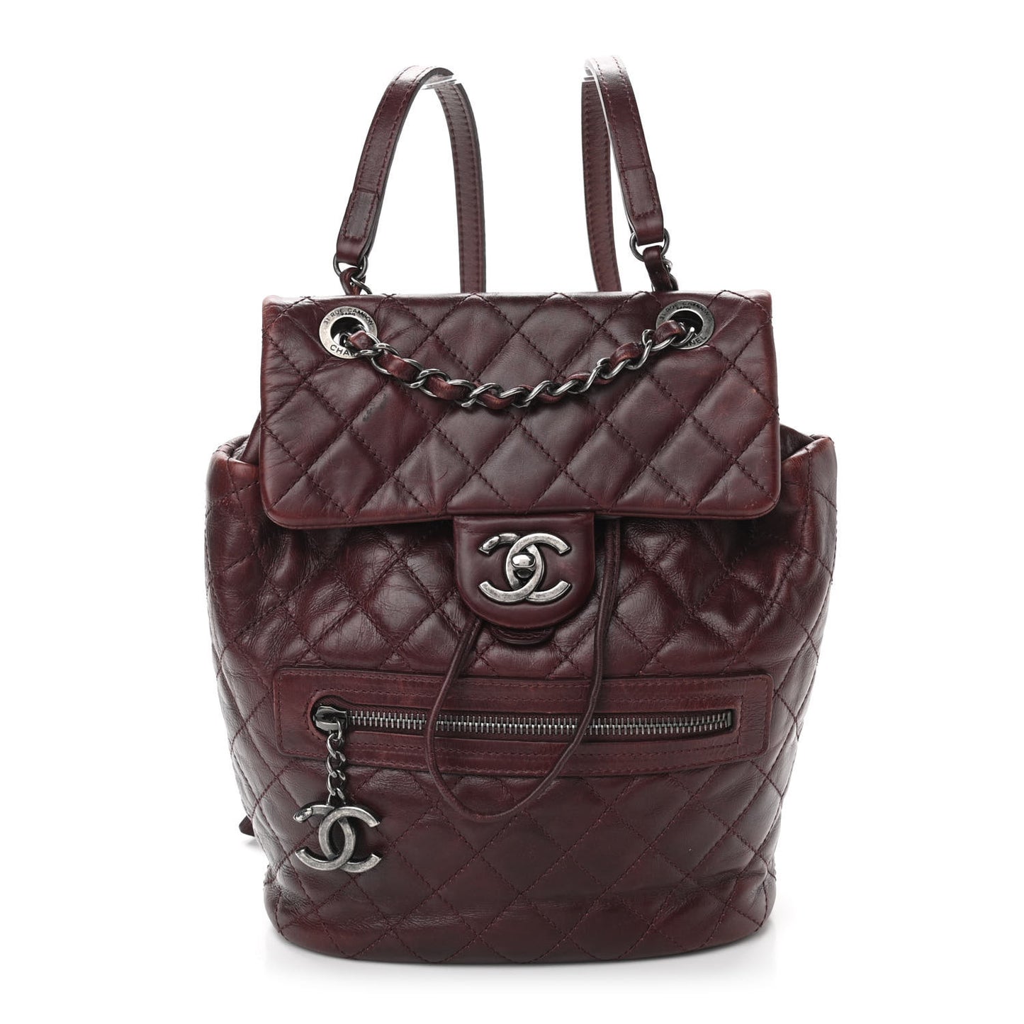 Glazed Calfskin Quilted Small Salzburg Backpack Burgundy