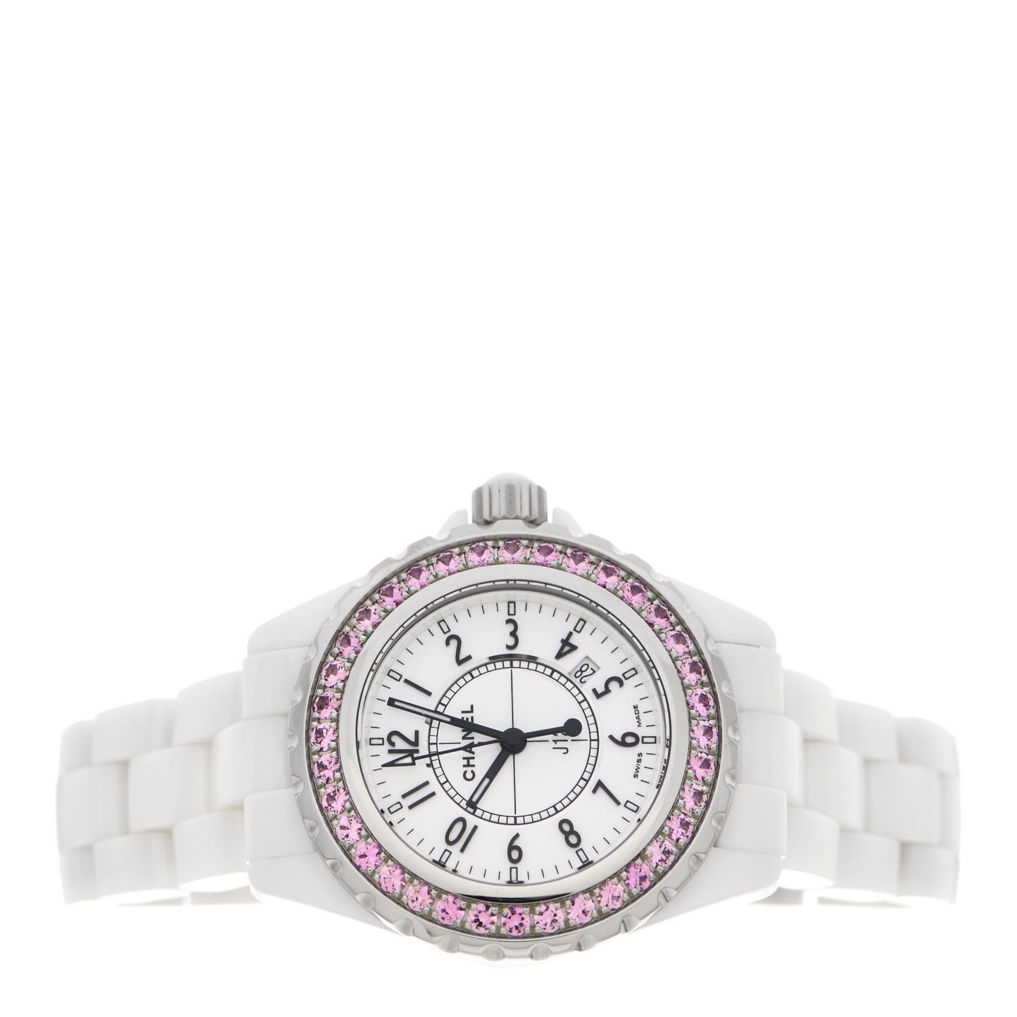 Stainless Steel Ceramic Pink Sapphire 33mm J12 Quartz Watch White