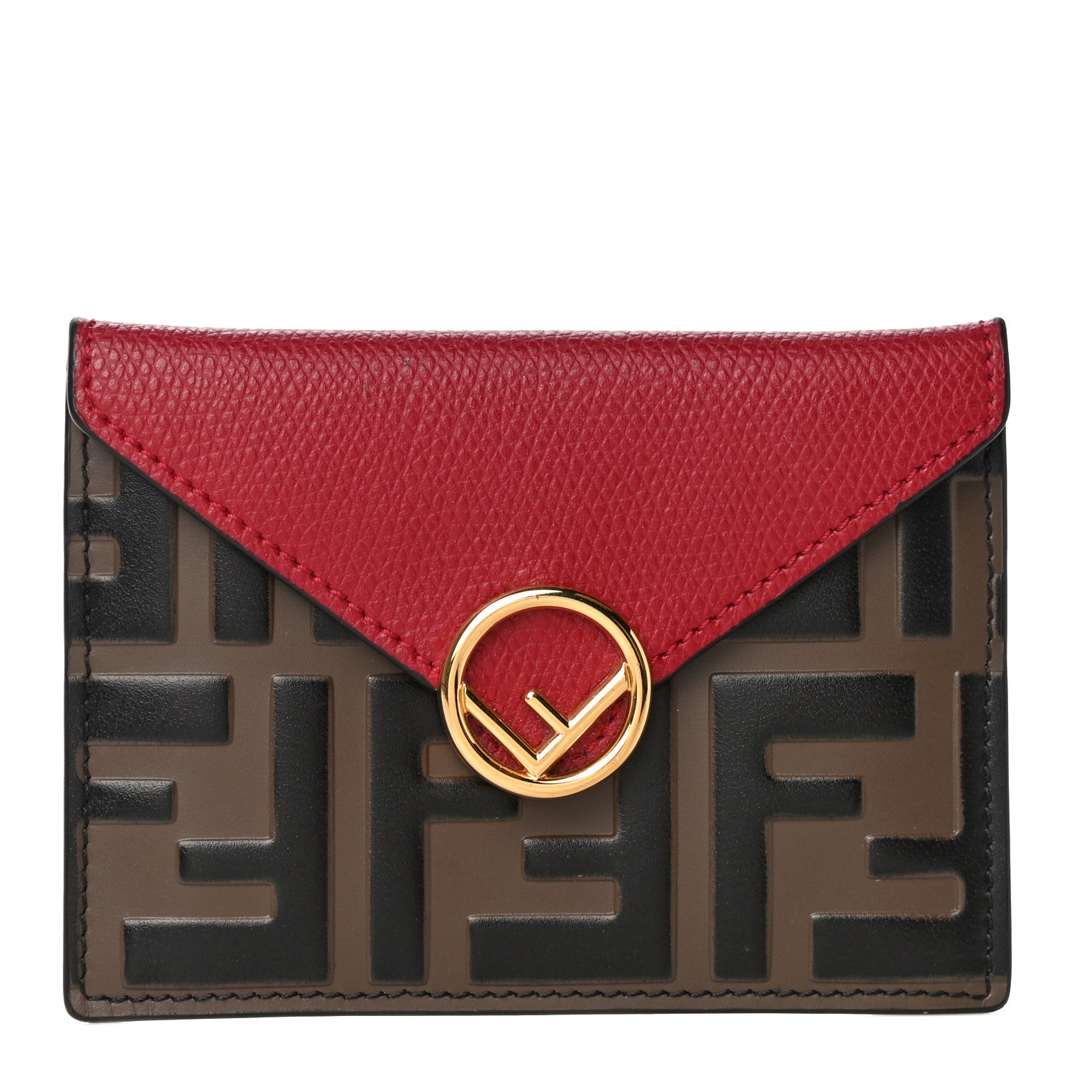 Fendi Vitello Cruise F is Fendi Bi-Color FF 1974 Embossed Small Envelope Pouch Maya Black Ribes 1 of 19
