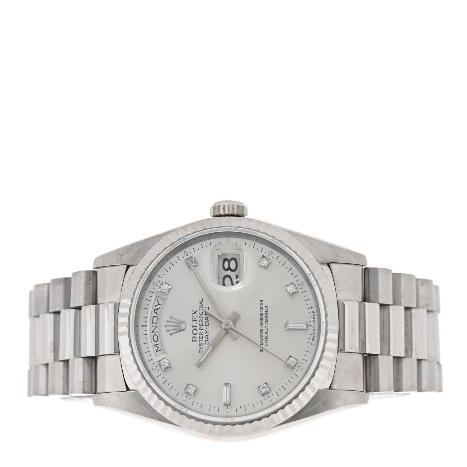 Rolex 18K White Gold Diamond 36mm Oyster Perpetual Day-Date President Watch Silver 18239 2 of 5