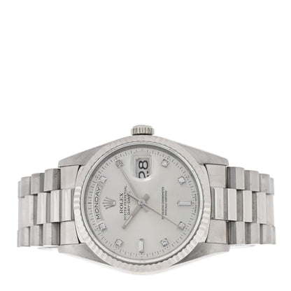 Rolex 18K White Gold Diamond 36mm Oyster Perpetual Day-Date President Watch Silver 18239 2 of 5