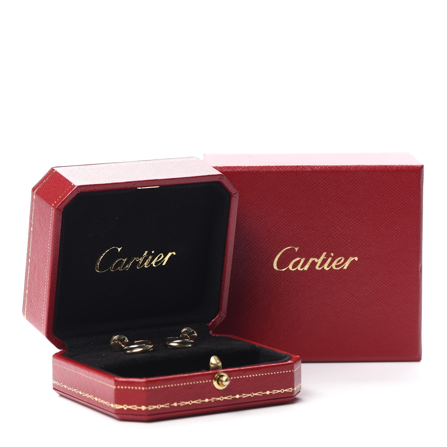 Cartier 18K Pink Yellow White Gold 13mm Trinity Hoop Earrings 7 of 7