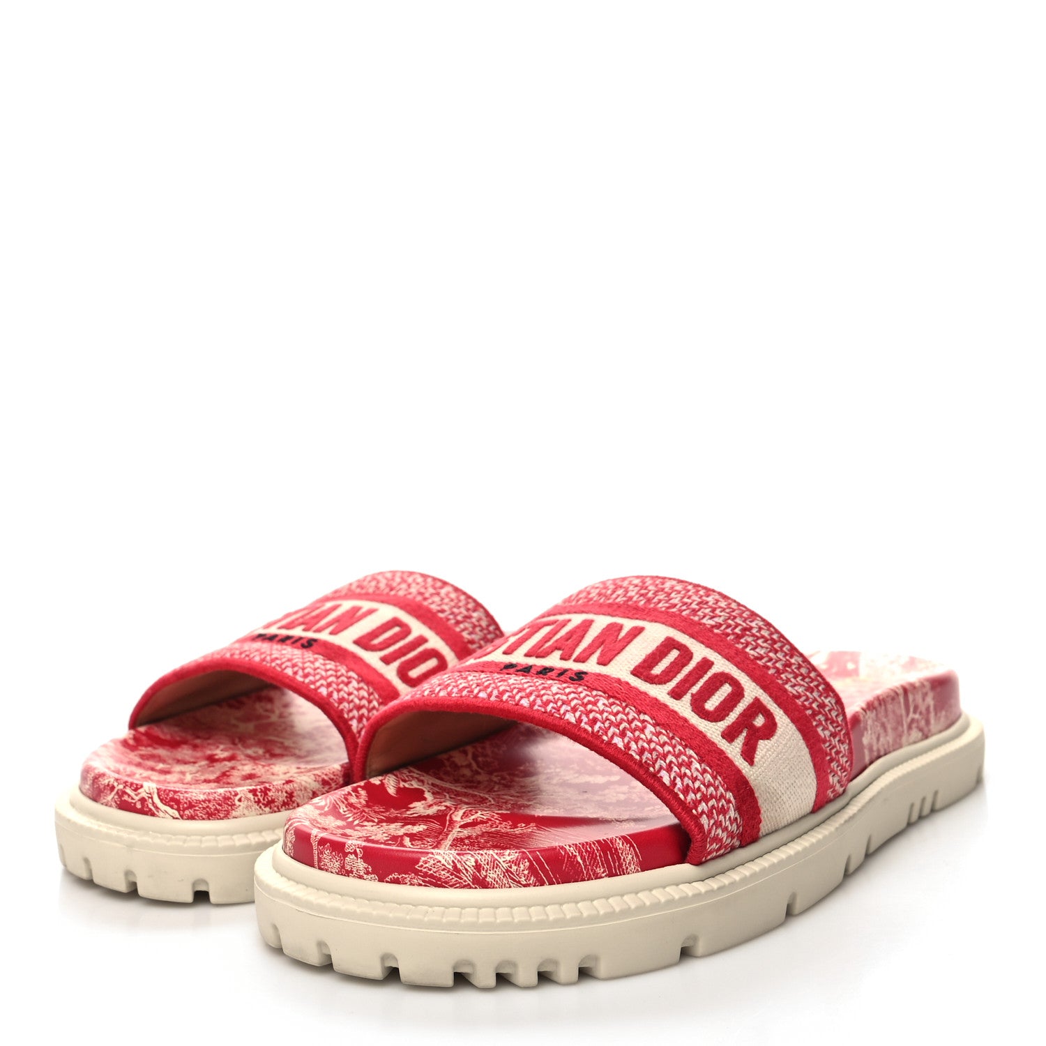 Christian Dior Canvas Toile de Jouy Embroidered Dway 10mm Slide Sandals 39 Off White Raspberry 3 of 9