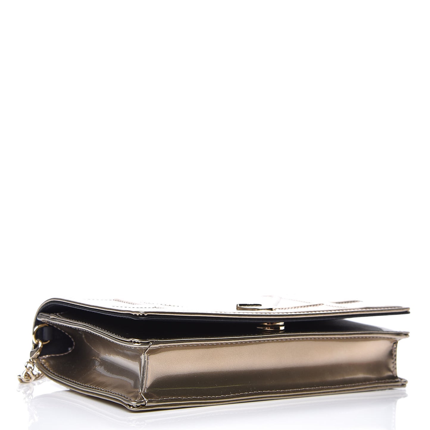 Metallic Patent Micro-Cannage Diorama Wallet on Chain Pouch Gold