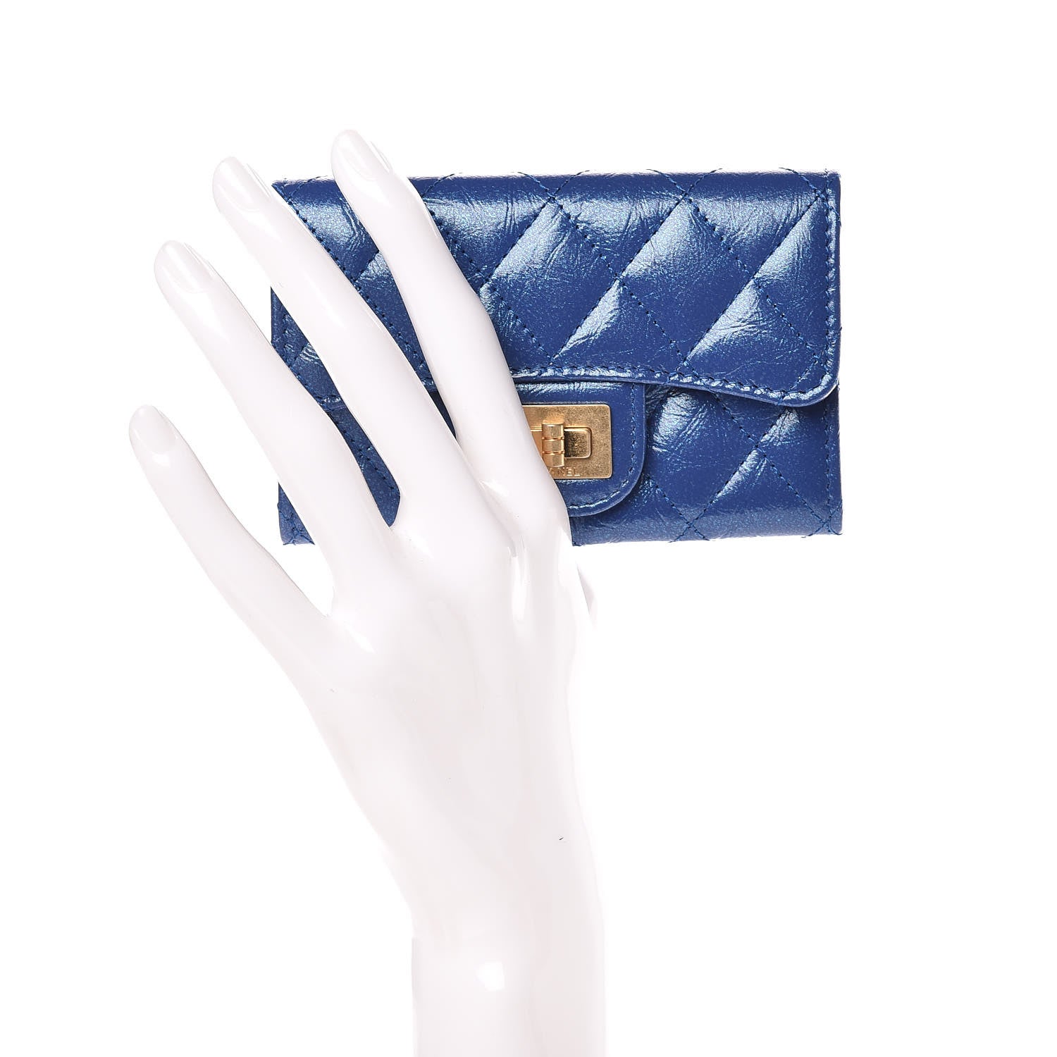 Chanel Glittered Aged Calfskin Quilted Reissue Card Holder Dark Blue 2 of 9