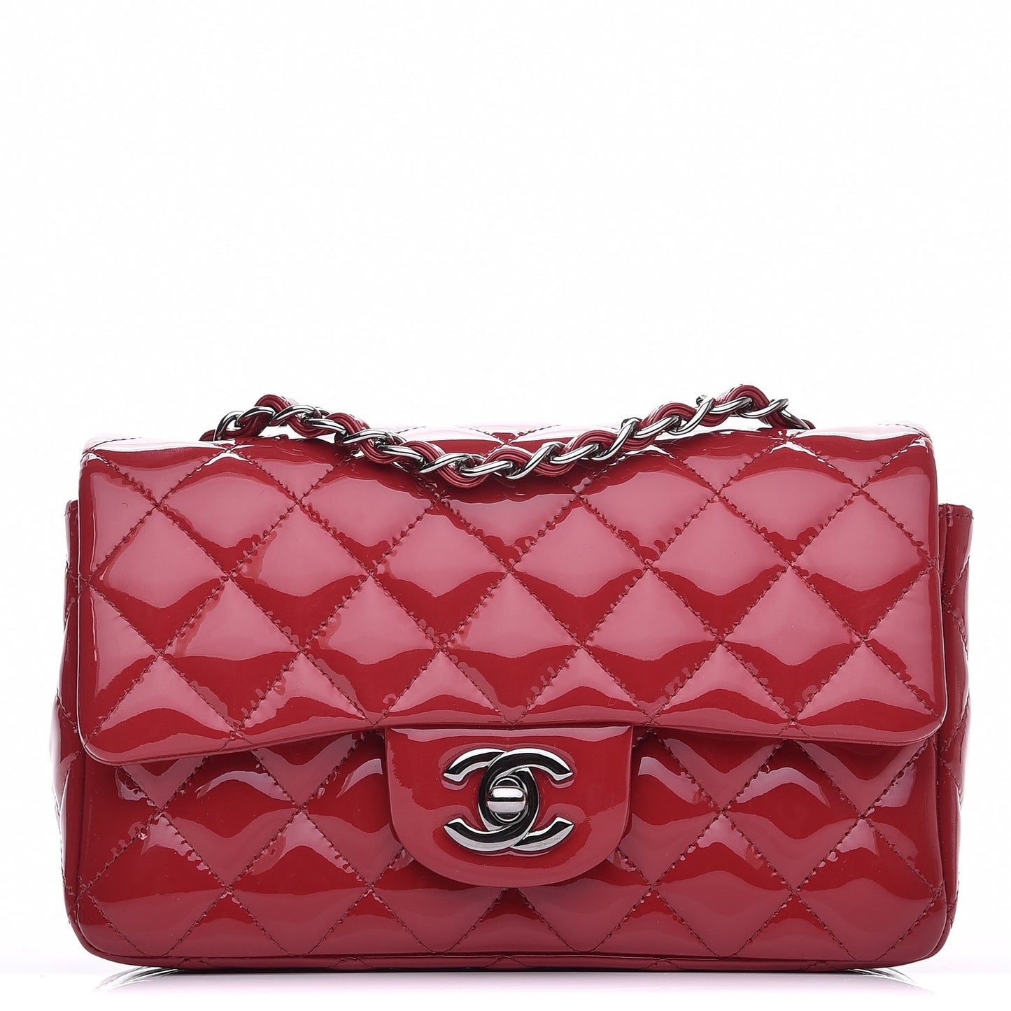Patent Calfskin Quilted Mini Rectangular Flap Red