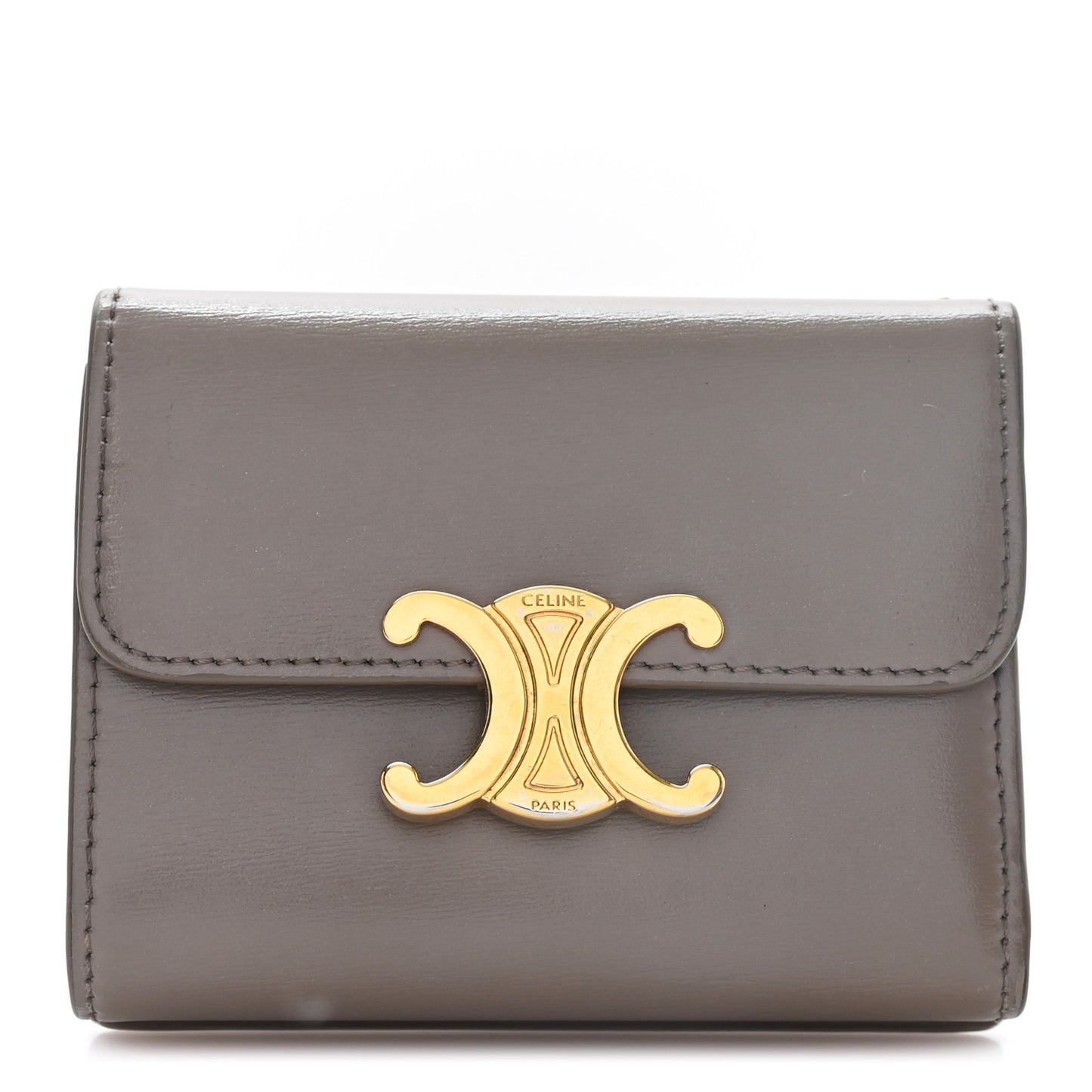 Calfskin Compact Triomphe Wallet With Coin Purse Pebble