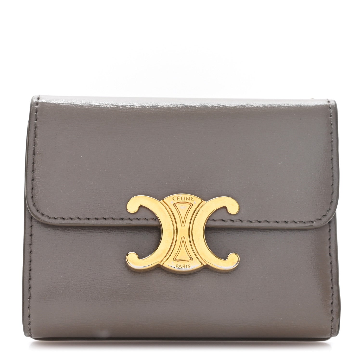 Celine Calfskin Compact Triomphe Wallet With Coin Purse Pebble 1 of 8