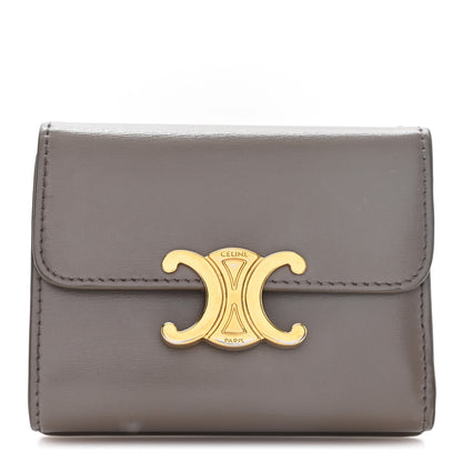 Celine Calfskin Compact Triomphe Wallet With Coin Purse Pebble 1 of 8
