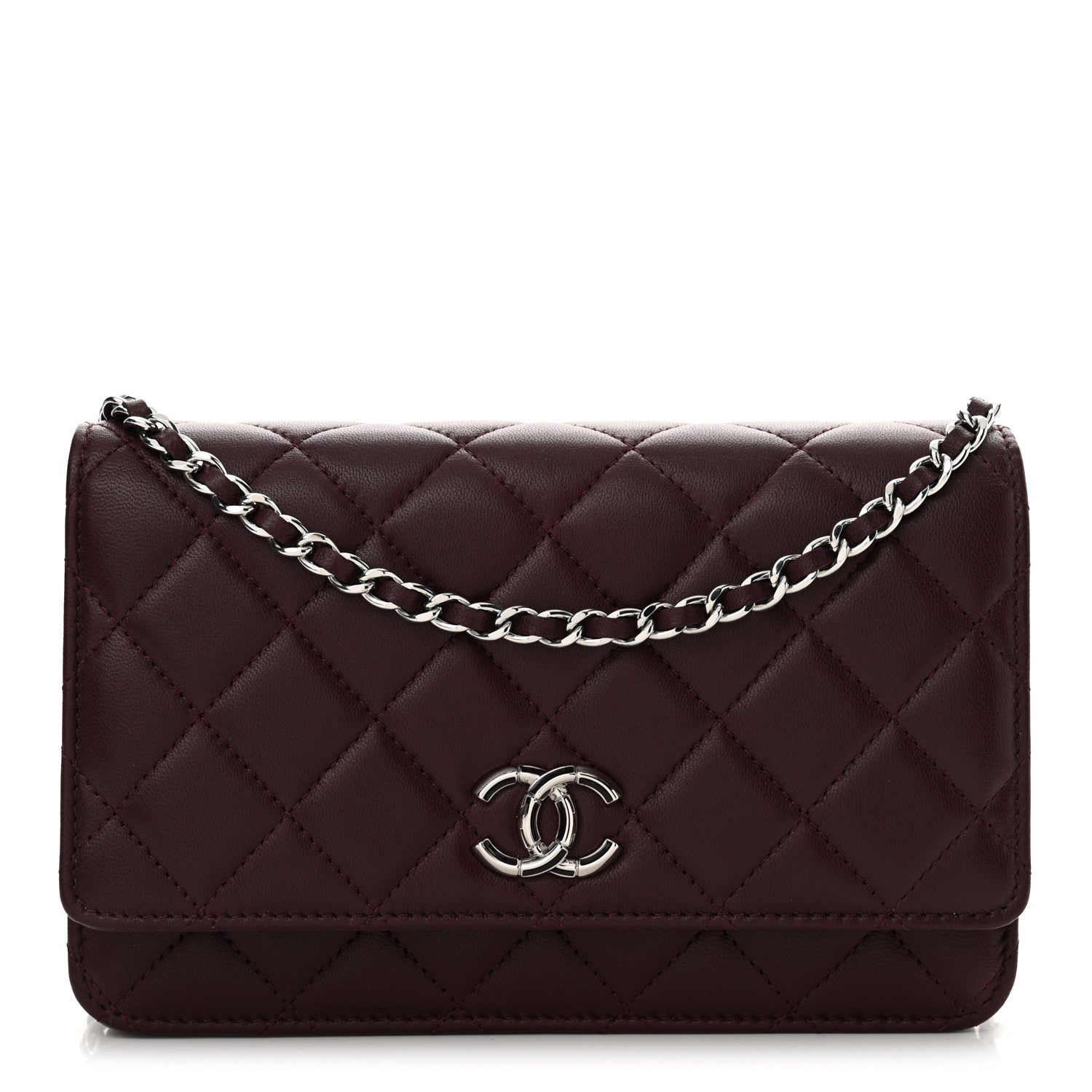 Chanel Lambskin Quilted Enamel CC Wallet On Chain WOC Burgundy 1 of 13