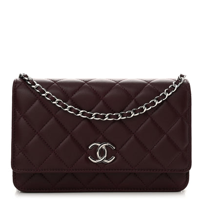 Chanel Lambskin Quilted Enamel CC Wallet On Chain WOC Burgundy 1 of 13
