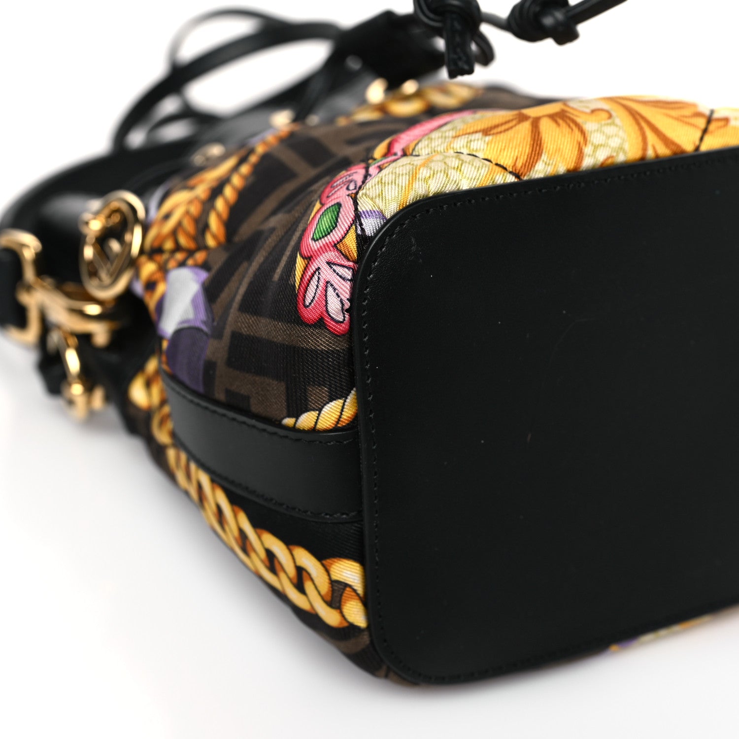 Fendi X VERSACE Silk Vitello Fendace FF Baroque Quilted Mini Mon Tresor Bucket Bag Gold Multicolor 7 of 8