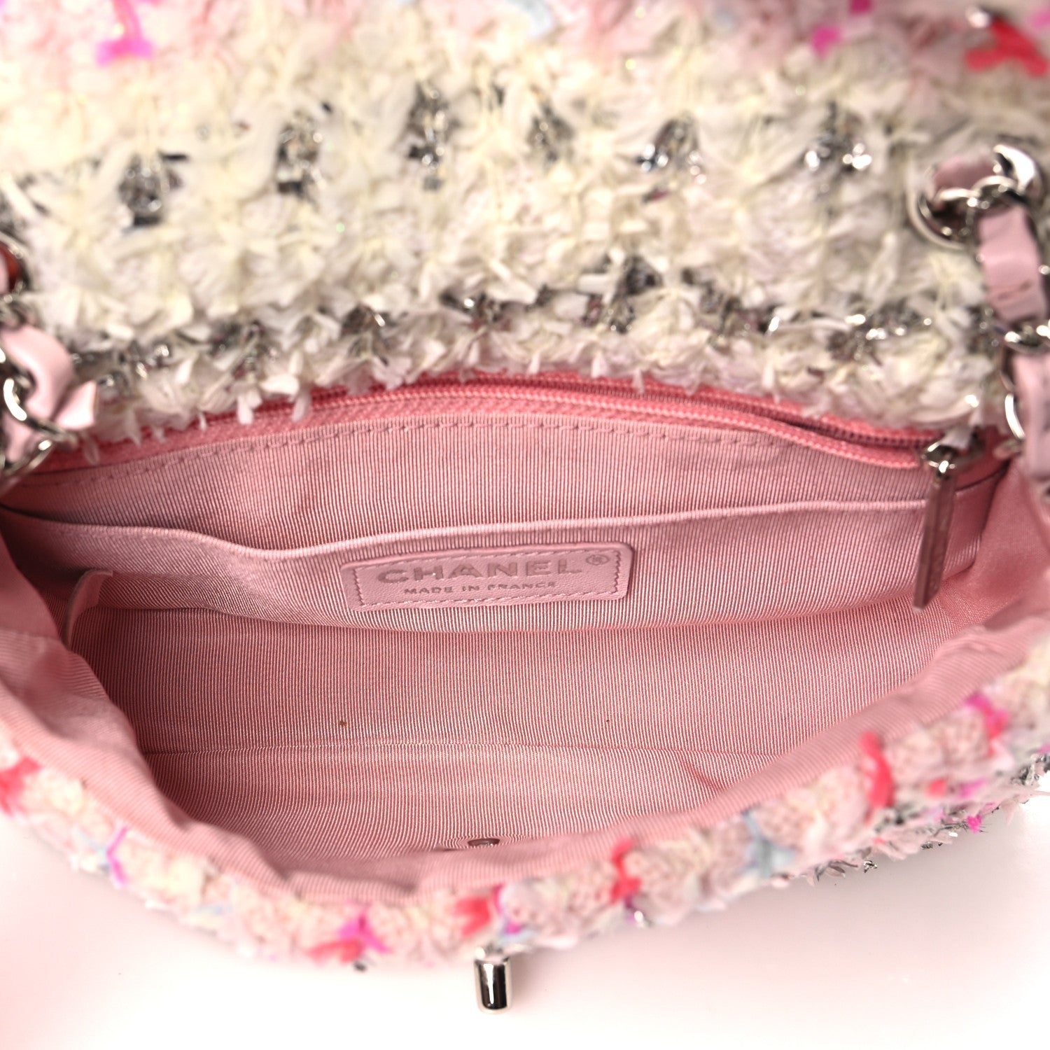 Chanel Tweed Quilted Mini Rectangular Flap Light Pink Silver Blue 5 of 10