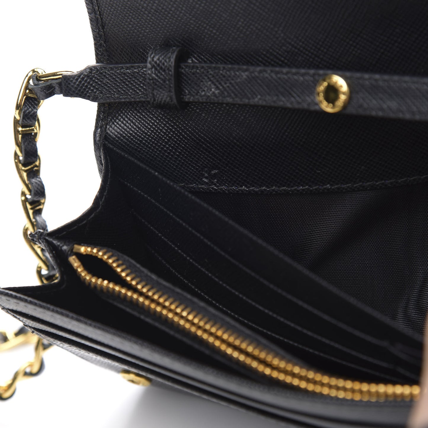 Saffiano Metal Oro Chain Wallet Black