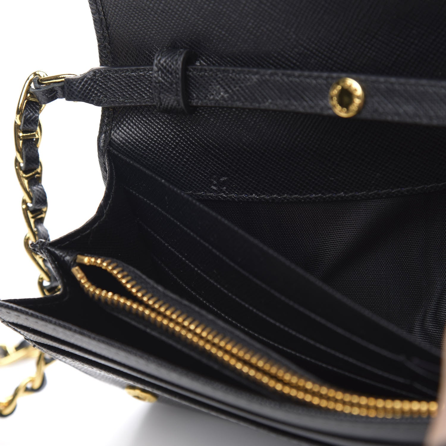 Prada Saffiano Metal Oro Chain Wallet Black 7 of 8