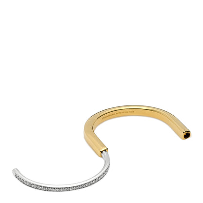 Tiffany 18K Yellow White Gold Diamond Tiffany Lock Half Pave Bangle Bracelet 5 of 6
