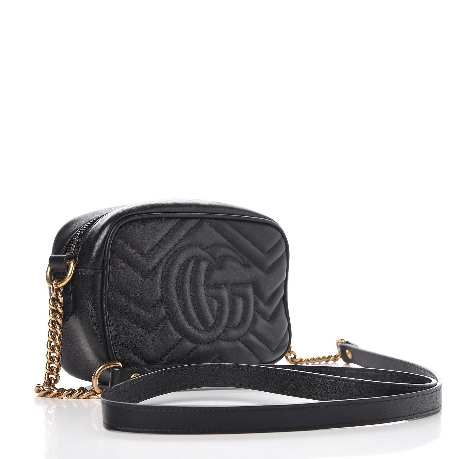 Gucci Calfskin Matelasse Mini GG Marmont Chain Shoulder Bag Black 3 of 7