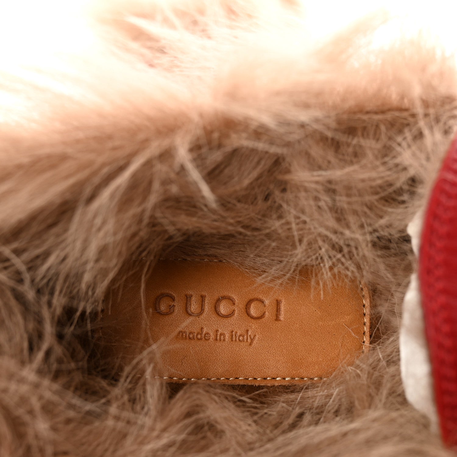 Gucci Malaga Kid Fur Womens Jordaan Loafers 37.5 Hibiscus Red Natural 7 of 8